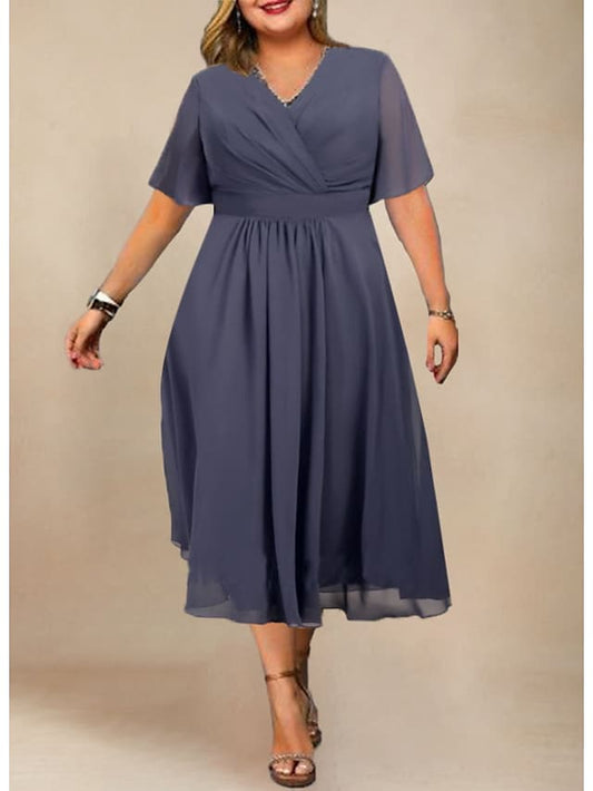 Women's Plus Size Holiday Dress Solid Color V Neck Ruched Short Sleeve Fall Spring Sexy Holiday Weekend Dress 1